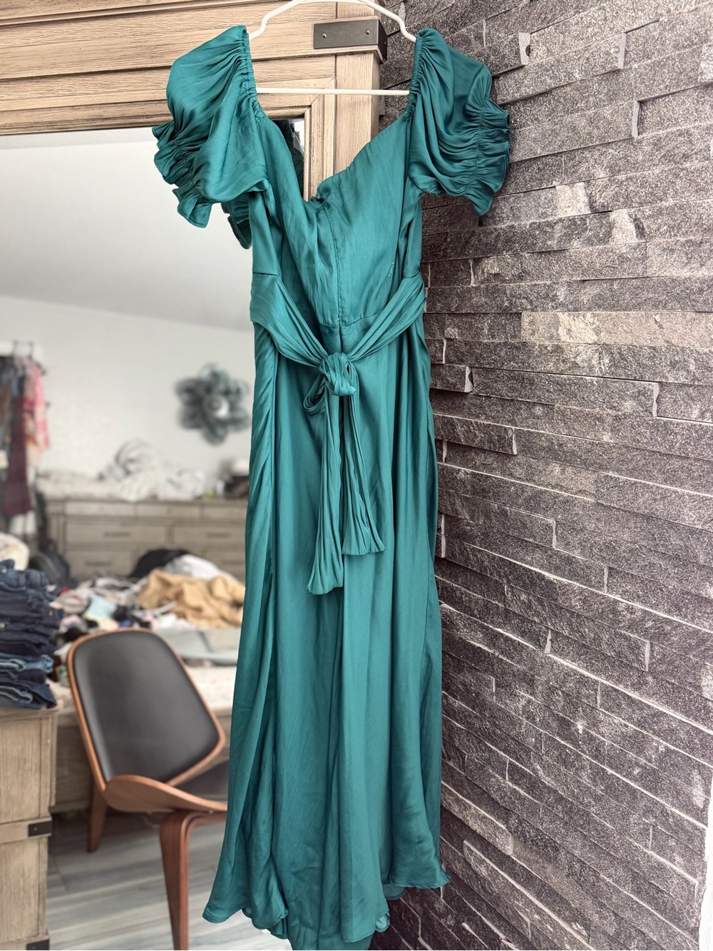 Petal & Pup Teal Ruffled Sleeve Maxi Dress with Waist Tie